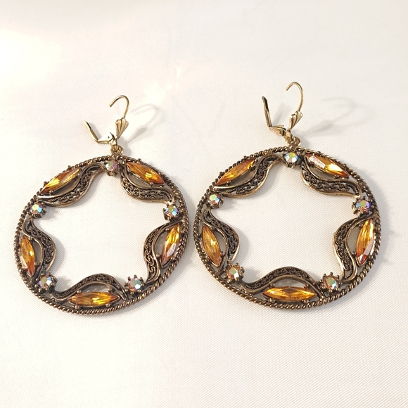 Vintage Women's Starn Round Earrings‎ Brown/Orange Faux Rhinestones - Picture 6 of 7